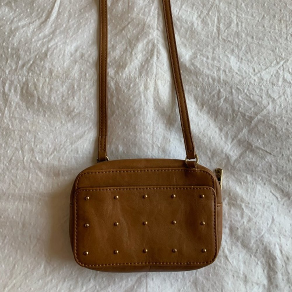 Punchcase Tan Leather Crossbody w/ Gold Accents